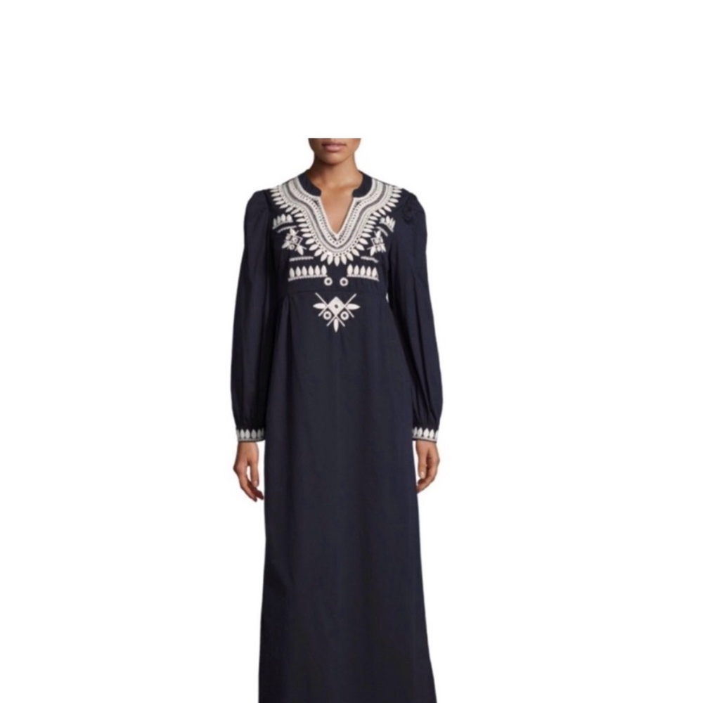 NWT Tory Burch Keegan Navy and White Embroidered Dress Tunic Kaftan $395 - SZ 4